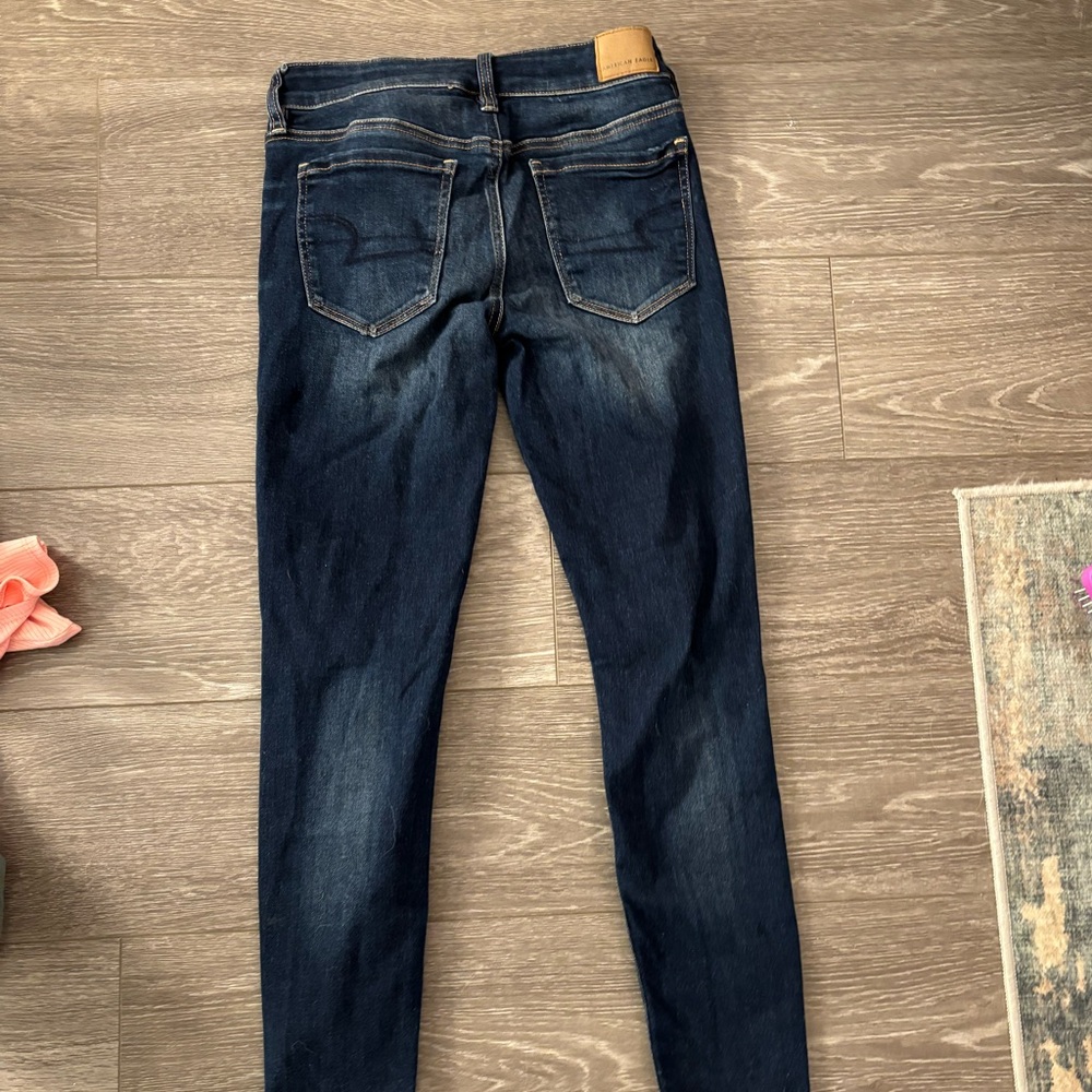 American Eagle Outfitters Dark Blue Distressed Jegging - Picture 2 of 4